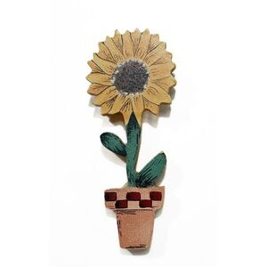 Vintage 90s Sunflower Painted Wooden Pin Cottagecore Tender Heart Brooch